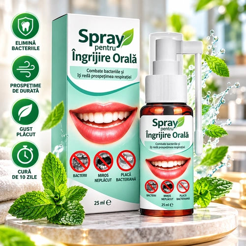 Spray pentru Îngrijire Orală – Combate bacteriile și mirosul neplăcut al respirației pentru totdeauna